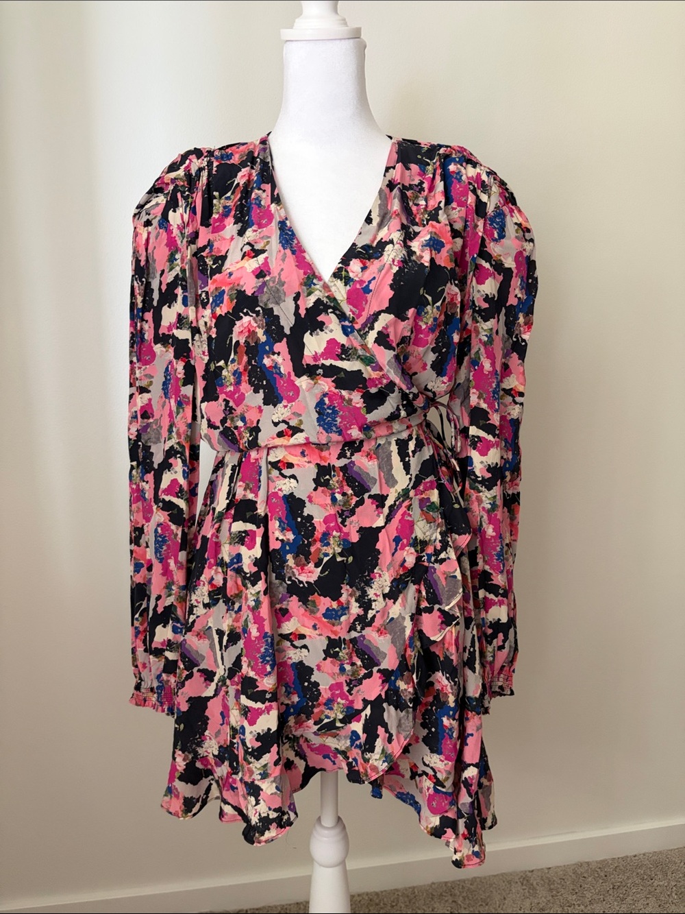 IRO Floral Wrap Mini Dress in Pink and Black Sz 40FR seen on Emily in Paris